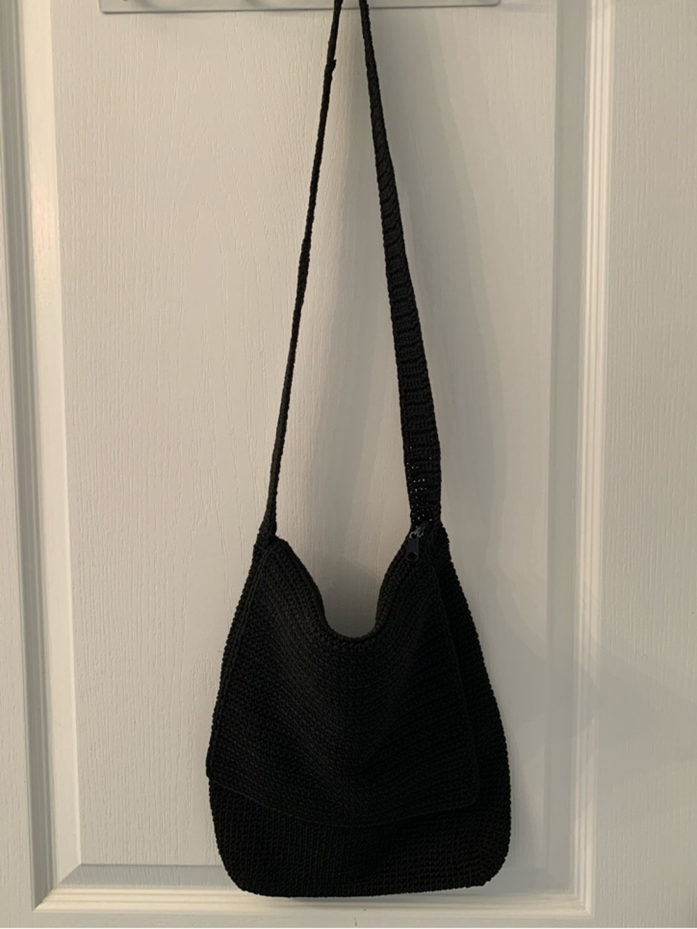 Black Crochet Shoulder Bag with Long Strap